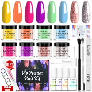 8 Color Dip Nail Powder Starter Kit Glitter Acrylic Dip Powder with Base Top Coat Activator for Manicure Powder Dip Diy Nail Kit