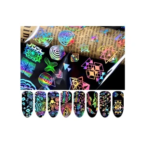 8 Pcs 3D Holographic Laser Nail Foil Transfer Sticker Starry Sky Nail Art Stickers for Christmas DIY Manicure Nail Decorations