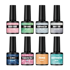 8ml No Need Cure Air Dry Nail Prep Dehydrator Primer Base Coat Top Coat Matt Top Transfer Gel and pH Balancing 6 in 1 Primer