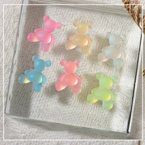 8pcs Bag Luminous Nails Resin Bear Jewelry Stickers Decals Nail Accessories Charm Decoration 3D Nail Art Decoration