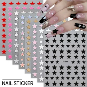 8pcs/set Cute Star Nail Art Sticker Red Silver Pink Five-pointed Star Nail Stickers 3D DIY Decals Decoration Nail Supplies