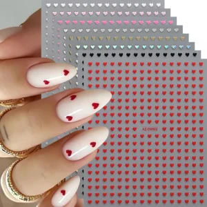 8pcs set Mini Cute Love Heart Nail Art Sticker Red Silver Pink Heart Nail Decals Slider 3D DIY Decoration For Nail Tip
