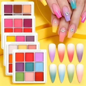 9 in 1 Nude Chrome Nail Powder Set Shimmer Mica Aurora Effect Gradient Glitter Powder for Manicure Nail Art Salon DIY Design