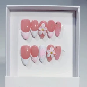 946 950 Handmade 10pcs Material Press On False Nails Almond Design Almond Fashionable Model Custom Flower Carving Fingers