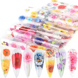 96 Sets 10pcs set 4*100cm Japanese Plastic Paper Charm Nail Foils Polish Stickers Flowers Butterflies Nail Art Decorations