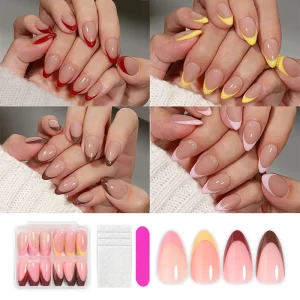 96pcs Custom Color French Tip ABS Press Artificial Fingernails High Quality Pre designed Press on Nails