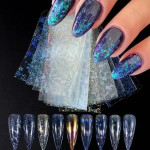9PCS Bag Nail Transfer Stickers Gel Decal Foil Slider Art Decoration Manicure Accessories Tool Laser Patterns Holographic Design