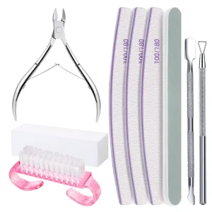 9PCS Nail Art Manicure Set Sand Files Buffer Sponge Block Brush Nail Scissors Stainless Steel Cuticle Nipper for Salon