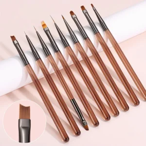 9pcs Durable Acrylic Nail Brushes Set Versatile Nail Art Tools Liner Hair Shape Crimped Made Durable Nylon for Nail Designs