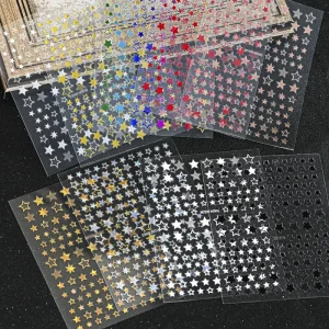 9pcs bag Four pointed Star 3D Nail Art Stickers Pentagram Transfer Nail Self Adhesive Slider Foils Decals Nail Decoration