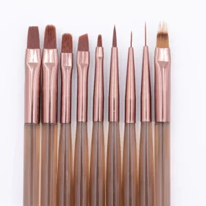 A Set of 9pcs Nail Gel Brushes with PA Nylon Hair and Brown Resin Handle Art Brush by Nail Brush Manufacturer BW11