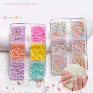 A66 6 Grids Macaron Candy Color Jumping Beads Nail Charms Mixed Plastic Round Beads Jewelry Accessories Nail Art Decoration