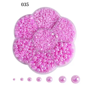 AB Colors Flat Back ABS Pearl Nail Charms Multi Size Combination Half Round Pearl Jewelry for Nail Art Decoration