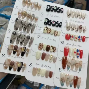 ABS False Nails Set 24pcs Pressed Coffin Short Nails Popular Model Style Full Cover Artificial Fingernails Popular Style Package