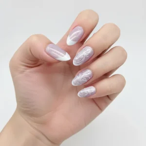 ABS Full Cover Press-On Nails Custom Logo Salon Quality Almond Shape Medium Length Pre-Designed 24Pcs Finger Nail Patches