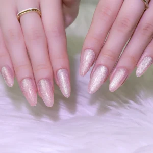 AIERFEI 24pcs High Quality Velvety Cat Eye Press on Nails Long Almond Watery Nude False Nails Tips OEM Private Label