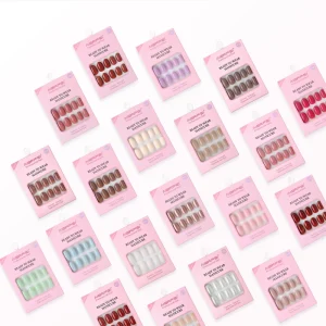 AIERFEI Oval Press on Nails Collection 30PCS Each Solid Color Soft Gel Full Cover False Nails Ready to Wear