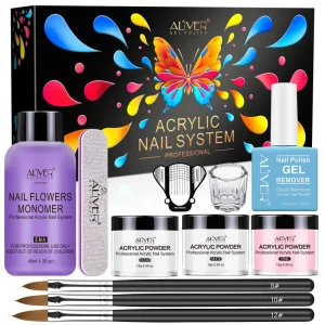 ALIVER Acrylic Nail Kit Nail Beauty Tools Brush File Gel Polish Remover Acrylic Powder Professional Acrylic Nail Art System