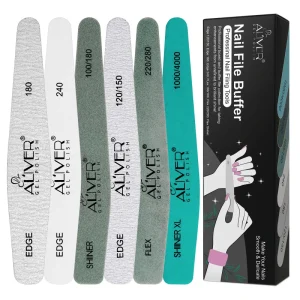 ALIVER Sandpaper Lime Professional Nail File Buffer 80/100/150/180/240 Double-Sided Custom Logo Top Zebra Nail File