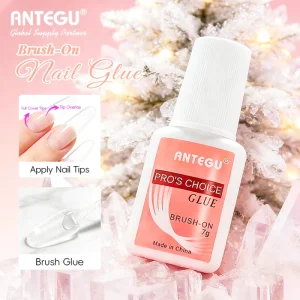 ANTEGU 7g Pink Brush-On Nail Adhesive Professional Glue for Press on Tips Acrylic False Nails