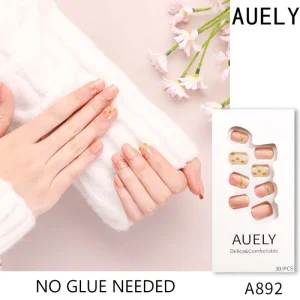 AUELY Full Cover Square Short Press on False Nail Set Glue ABS Material 30PCS Pre designed Salon Use Finger Nails Custom Logo