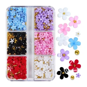 About 400pcs Box Nail Art 3D Colorful Resin Flowers Acrylic Jewelry Beads DIY Nail Art Decoration