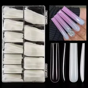 Acrylic False Square Full Cover Nail Tips 3XL Long Thin Extra Long Custom Logo with Glue Finger Application 3D Nail Art