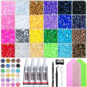 Acrylic Flatback Painted Jelly Rhinestones Kit Glue Dotting Pen Tweezers Scraper DIY Nail Art Phone Case Clothing Decoration
