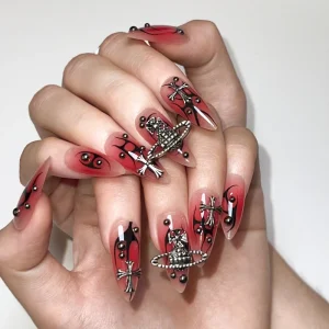 Acrylic Full Cover Press on Nails with Glue Multi Pattern (Almond Star Butterfly) Ins Style