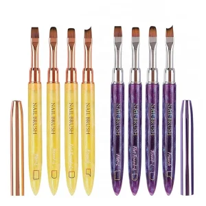 Acrylic Handle Professional Nail Art UV Gel Nail Polish Brush Custom Logo Flat Nail Brushes with Nylon Hair
