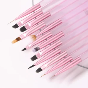 Acrylic Nail Art Brushes Matte Texture Handle Pink Color 12pcs set Soft and Flexible Multifunctional Nail Brushes