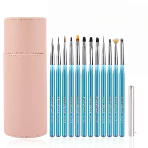 Acrylic Nail Brush Set Blue Plastic Handle Soft Hair Crimped Ferrule Oval Nail Art Brush
