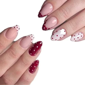 Acrylic Polka Dot French Design Full Cover Fake Nails White Red Reusable Press On