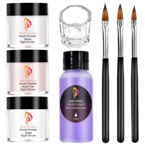 Acrylic Powder Monomer Liquid Set Kit with Nail Brush 3 Colors Nude Pink Transparent White Acrylic Powder for Nails Extension