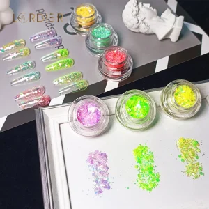 Acrylic Powder for Nails Cover Nail Mermaid Glitter Flakes Sparkly 3D Hexagon Colorful Nail Polish Powder