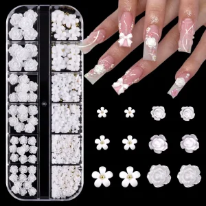 Acrylic Resin 3D Half Round Pearl Charm Roses Mixed Size Rhinestones for Nail Jewelry DIY Decorations