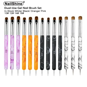 Acrylic Wave Rod Dual Use Gel Nail Art Brush Dotting Tool Set Nail Gel Brush Bristle Kolinsky Hair for Phototherapy Beauty Use