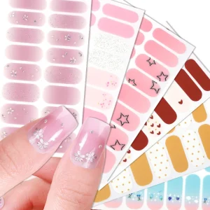 Adhesive Full Cover French Shiny 3D Love Flowers Nail Art Stickers Decals DIY Nail Polish Decors Leopard Print False Nails