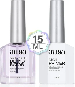 Aillsa OEM Nail Pre Kit for Nails DIY Home Use 15ml Acid Free Nail Prep Dehydrator & Primer Set