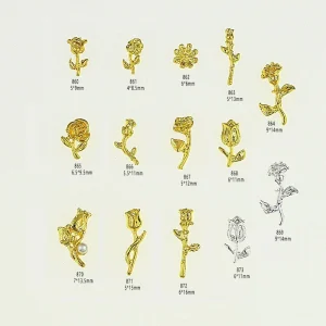 Alloy Charms for Nails Art Accessories Golden Rose Decoration Nail Charm