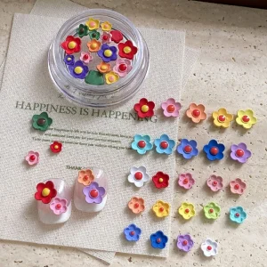 Alloy Five Petal Flower Nail Decoration Gold Silver Mini Nail Decoration Macaron Candy Color Egg Flower Flat Bottom Nail Charm