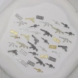 Alloy Nail Accessories Pentagram Pendant Diamond Inlaid Gun Shape Spray Painted Minimalist Design Nail Charms