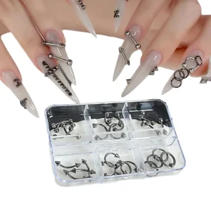 Alloy Perforated Rivet Punk Style Gray Silver Metal Ring Nail Nail Nail Nail Nail Art Accessory