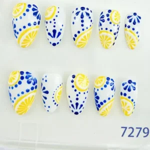 Almond Artificial Nails Private Label Beauty False Nails Colored French Tip Nail Designs with Glitter