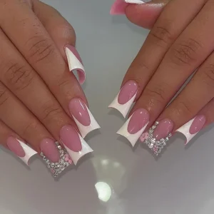 America Style Pink Color Handmade False Nails With Diamond Press on Nails Artificial Fingernails Nail Art