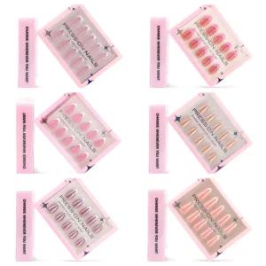 Artificial Fake False Nails High Quality Short Almond Square Private Label Soft Gels French Tip Press on Nails Acrylic