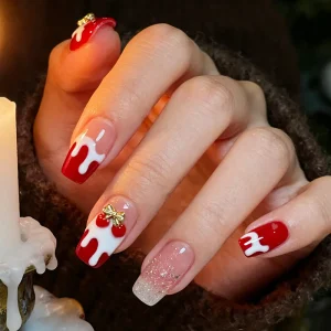 Artificial Fingernails Cute False Nails Press on Nails for Christmas Medium Square Nails