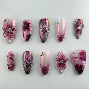 Artificial Fingernails Designer Full Cover False Nail Handmade 3D Flower Press on Nail Sets High Quality False Nails