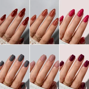 Artificial Fingernails Fall Winter False Fake Nails Soft Gel Almond Square Red Solid Color Press on Nails