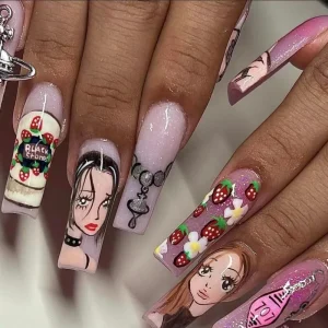 Artificial Fingernails False Nails Falsenails Girl Ballerina Press on Nails